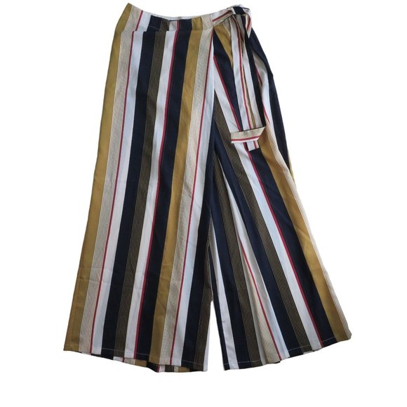 Forever 21 Contemporary Pants XL Wide Leg Palazzo Striped Navy Cream NWT - Picture 2 of 10